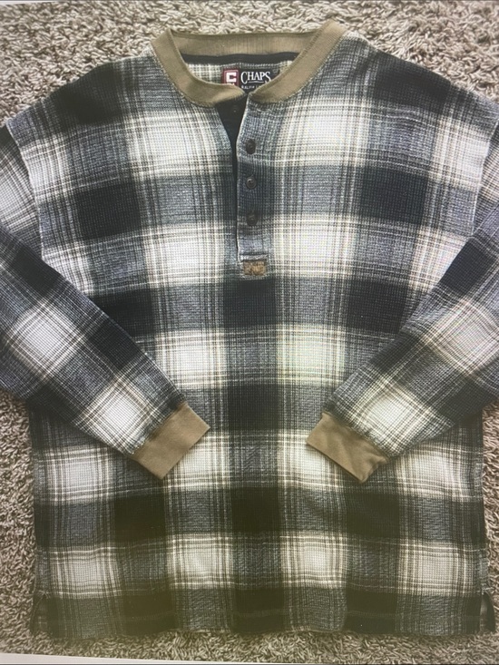 Chaps Other - Chaps Black, White & Tan Plaid Henley Thermal Pullover